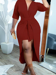 Casual V-Neck Lace-Up Long Dress