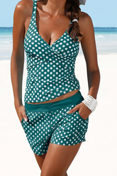 GREEN POLKA DOT PRINT SLIM TANKINI SET