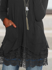 Plus size Long Sleeve Lace Casual T-Shirts