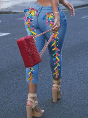 Back Colorful Bandage Denim Plus Size Ripped Jeans