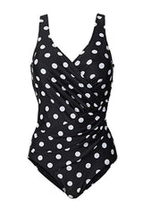 BLACK POLKA DOTS RUCHED ONE PIECE SWIMSUIT