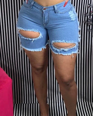 Sexy Perforated Denim Shorts