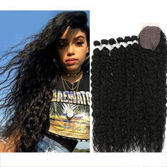 Curly Hair With Closure Soft Synthetic Hair Heat Resistant
