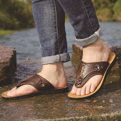 Summer Casual Genuine Leather Flip Flops