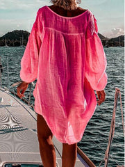 Pink Long Sleeve Shift Cotton-Blend Shirts & Tops