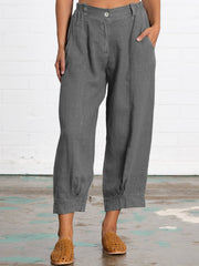 Plus Size Linen Women Loose Capri Pants With Pockets