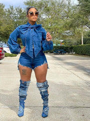 Put A Bow On It Denim Romper