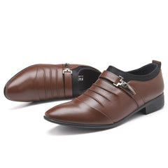 Men Classic Metal Buckle Ponited Toe Business Dress Wedding Shoes