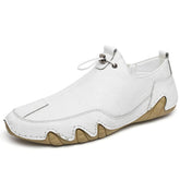 Men Genuine Leather Non Slip Elastic Lace Casual Driving Shoes