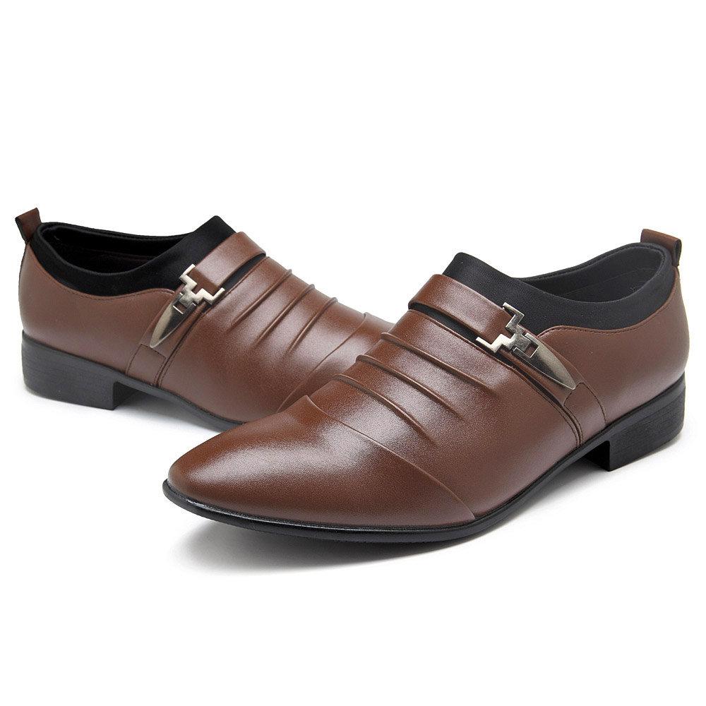 Men Classic Metal Buckle Ponited Toe Business Dress Wedding Shoes