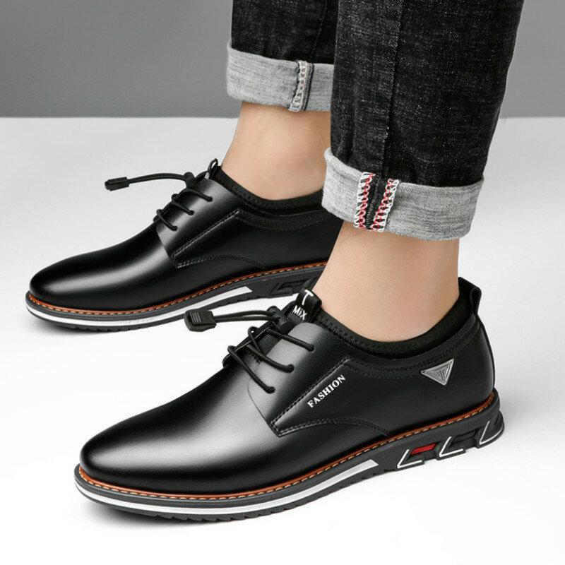 Men Microfiber Leather Non Slip Soft Elastic Lace Casual Shoes