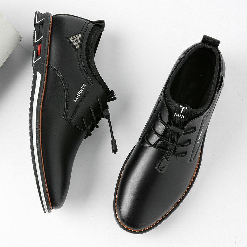 Men Microfiber Leather Non Slip Soft Elastic Lace Casual Shoes