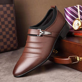 Men Classic Metal Buckle Ponited Toe Business Dress Wedding Shoes