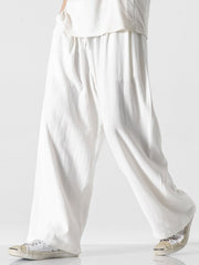 Linen And Cotton Blend Wide Leg Pants