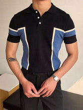 Men's fashion temperament stitching men's knitted sweater short-sleeved slim business polo shirt