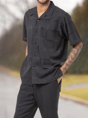 Two Piece Short Sleeve Print Walking Suit Set With Long Pants-052735