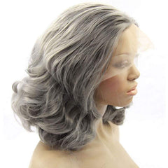 Silver Grey Synthetic Lace Short Wigs
