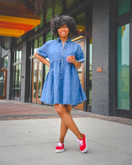 Casual Buttoned Denim Dress