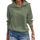 Women Casual Sweatshirt Long Sleeve 1/4 Zipper Collar