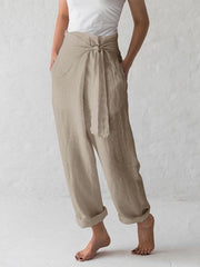 Solid High-Waist Pleated Trousers Casual Pants