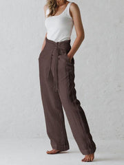 Solid High-Waist Pleated Trousers Casual Pants