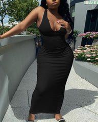 Solid Color Sling Skinny Maxi Dress