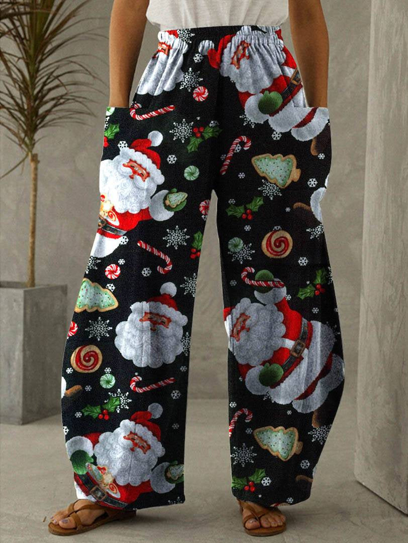 Christmas Man Print Vintage Casual Loose Pants