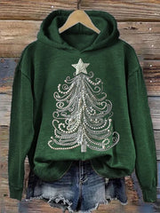 Women's Classy Christmas Tree Pearl Art PrintHooded Sweatshirt