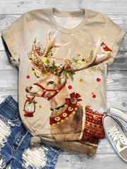 Christmas Reindeer Print Crew Neck T-shirt