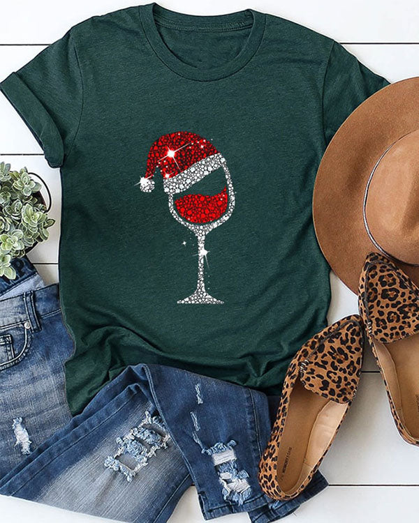 Christmas Wine Glass Casual Cotton Top