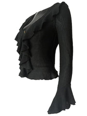 Solid V Neck Ruffle Long Sleeve Knit