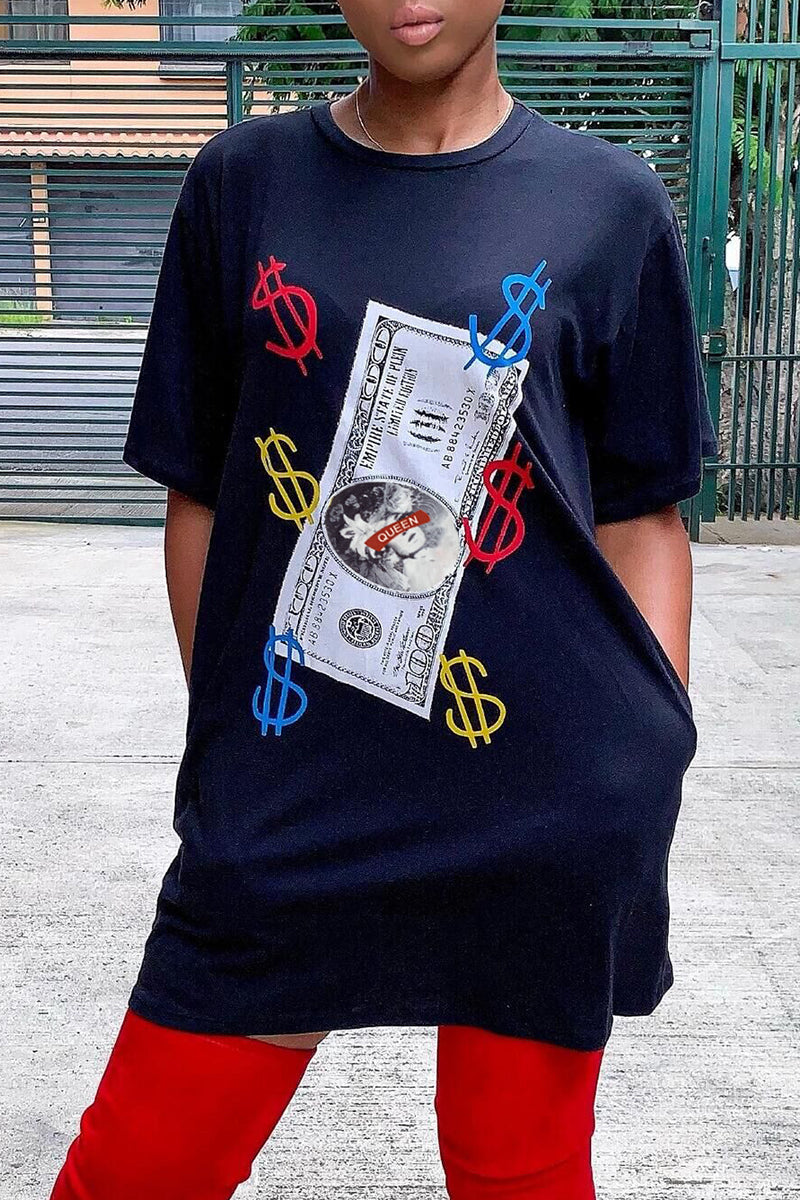 Dollar Graphic Slant Pocket Tee Dress