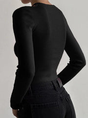 Solid Cutout Cropped Long Sleeve Knit