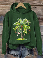 Casual Christmas Palm Tree Printed Long Sleeve Sweatshirt
