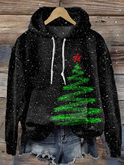 Glitter Christmas Tree Print Casual Hoodie Sweatshirt