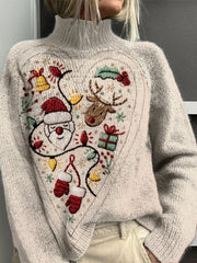 Vintage ChristmasTree Print Knit Turtleneck Pullover Sweater