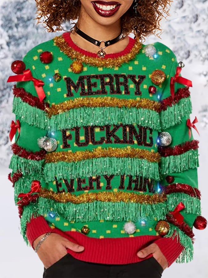 Light-Up Merry Fucking Everything Ugly Christmas Sweater