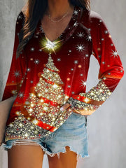 Merry Christmas Tree Print Casual T-Shirt