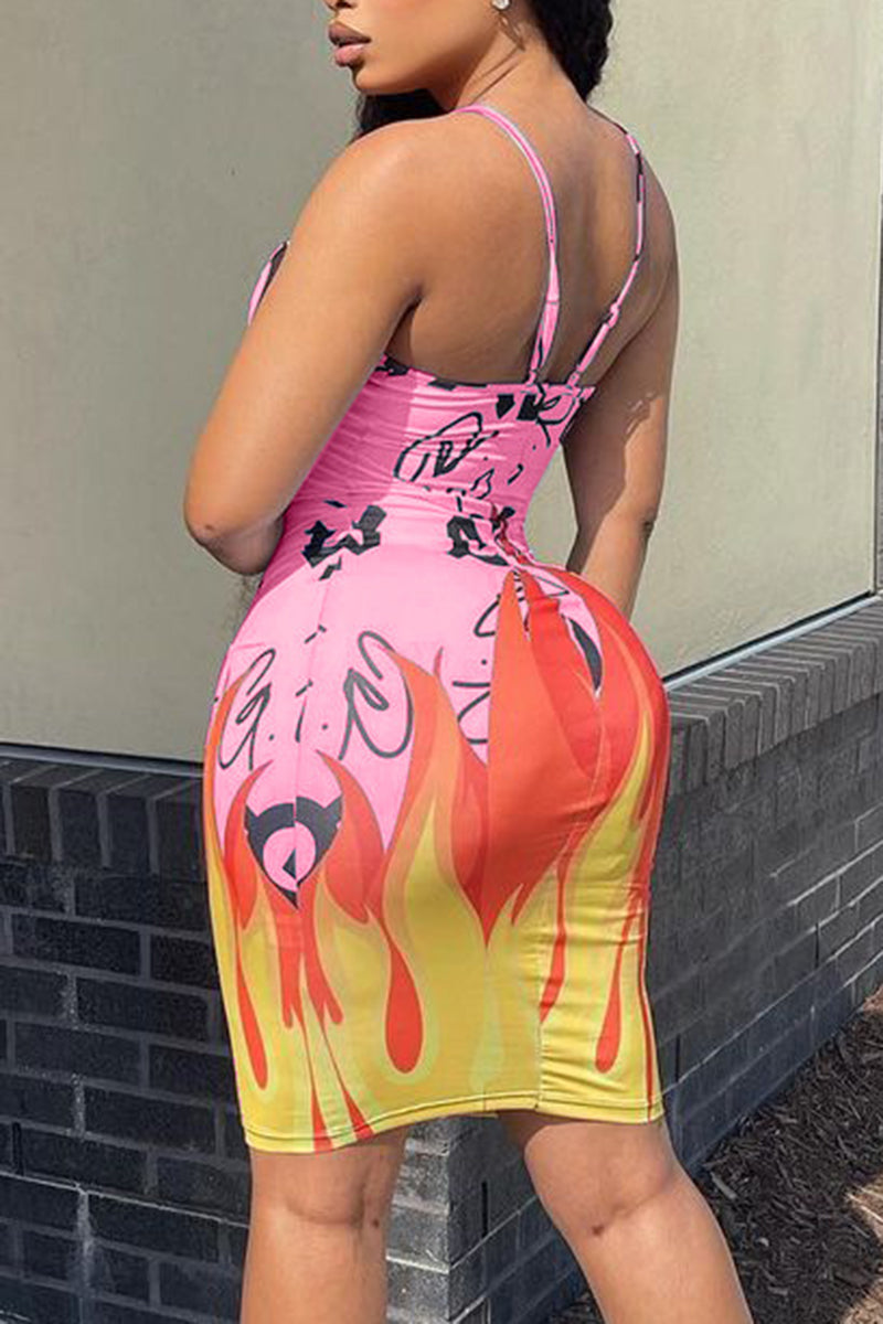 Fire Graphic Backless Bodycon Cami Dress