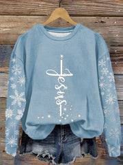Jesus Snowflake Print Sweatshirt
