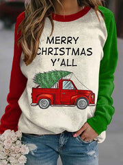 Casual Merry Christmas Y'all Print Sweatshirt