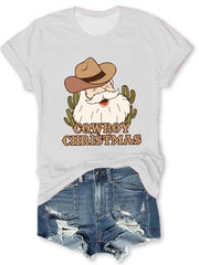 Western Christmas Cowboy Santa Print T-Shirt