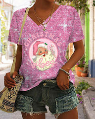 Pink Christmas Santa Print T-Shirt