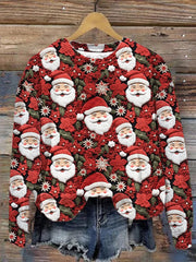 Retro Santa Claus Floral Print Sweatshirt