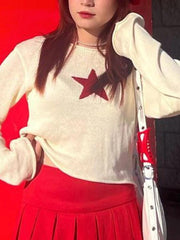 Star Crochet Knit Cropped Sweater