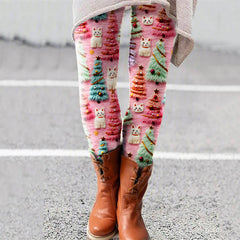 Christmas Tree Cat Print Casual Leggings