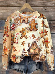 Pink Christmas Gingerbread Man Print Sweatshirt