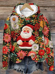 Christmas Santa Floral Print Hoodie
