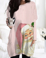 Pink Striped Santa Midi Knit Top