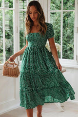 Daisy Floral Sleeved Drawstring Tie Beach Midi Dress